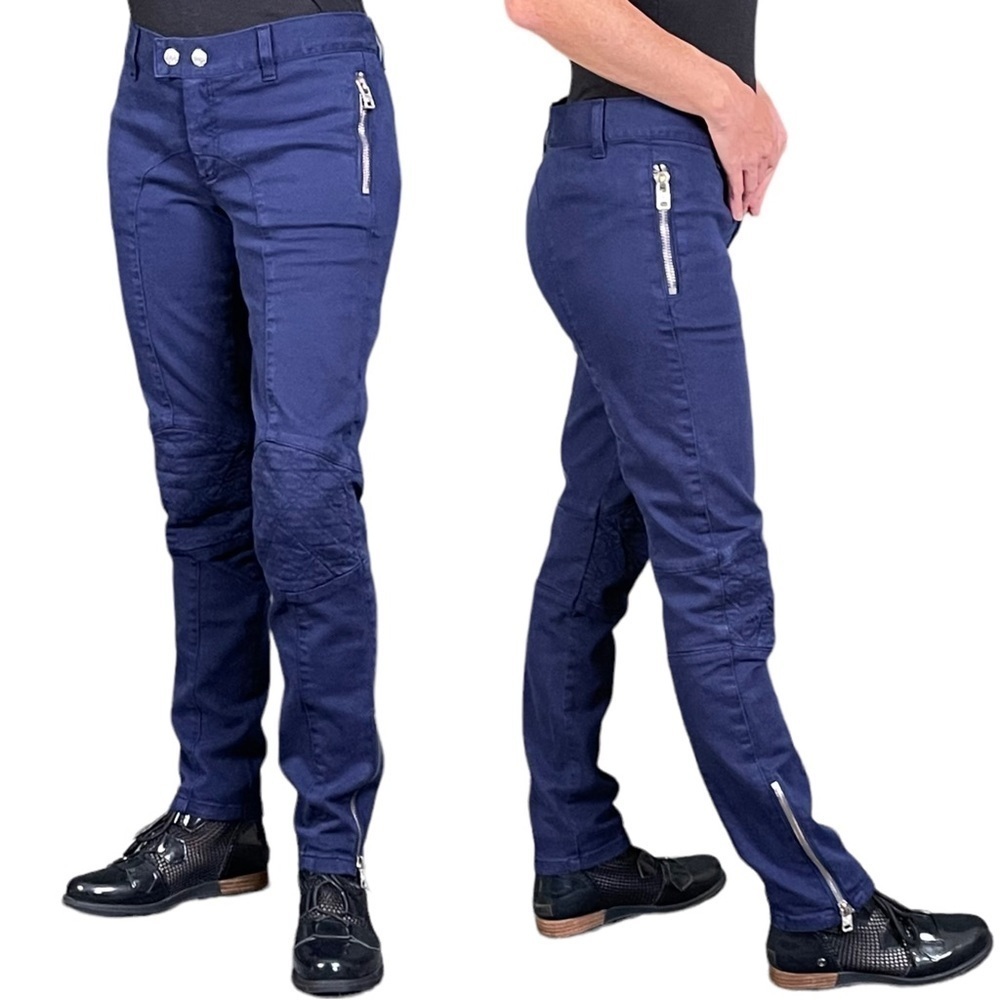 McQ ALEXANDER McQUEEN 2012 ARCHIVE BLUE LOW RISE MOTO SKINNY COTTON PANT JEAN